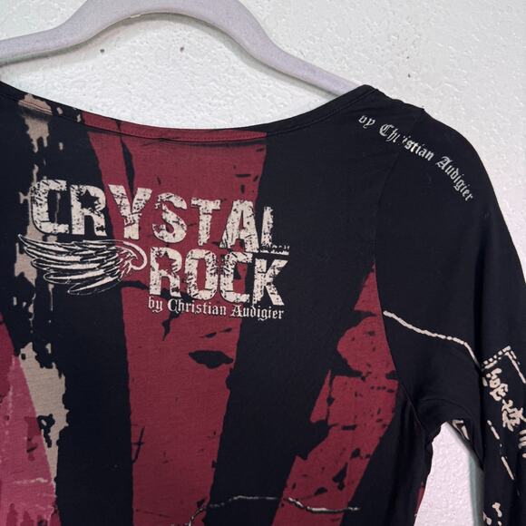 Christian Audigier Crystal Rock Shirt Womens Small Y2K Tuni Tsunami Rhinestone - Picture 9 of 12